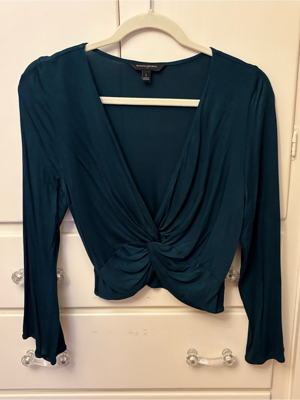 Banana Republic Deep Teal Twist-Front Long Sleeve Top